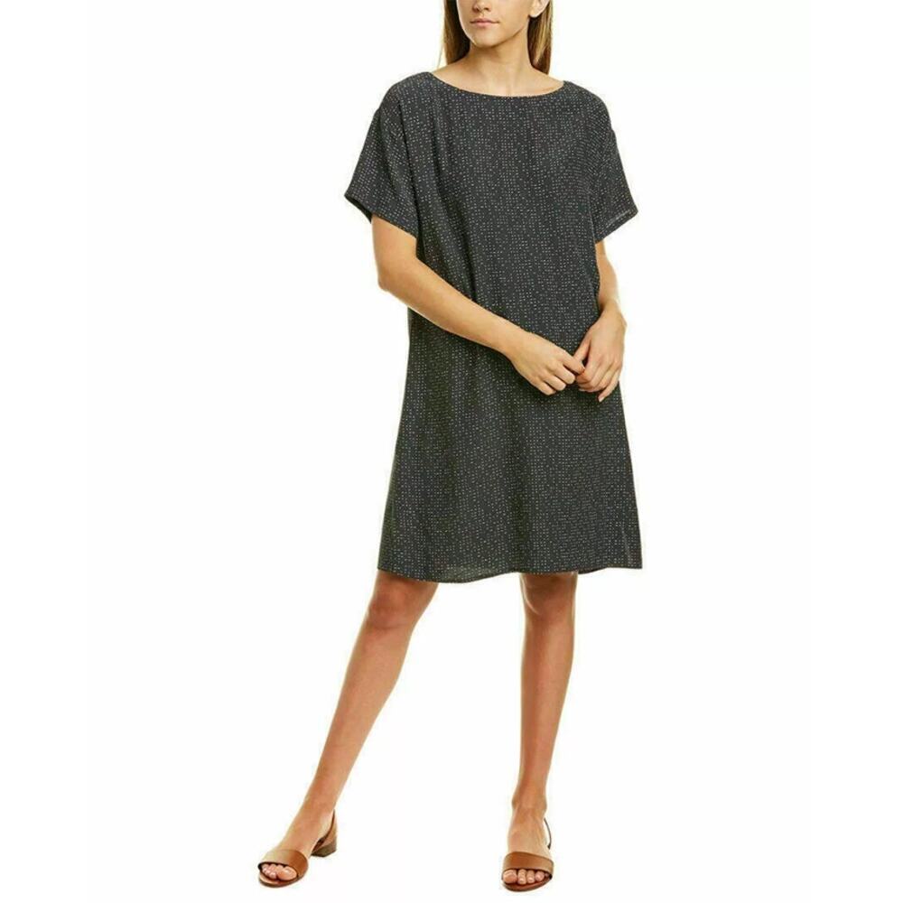 Eileen Fisher Printed Boat Neck Dress Graphite Size S
